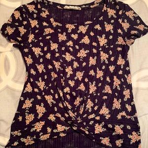 Navy Blue Top with Floral Designs